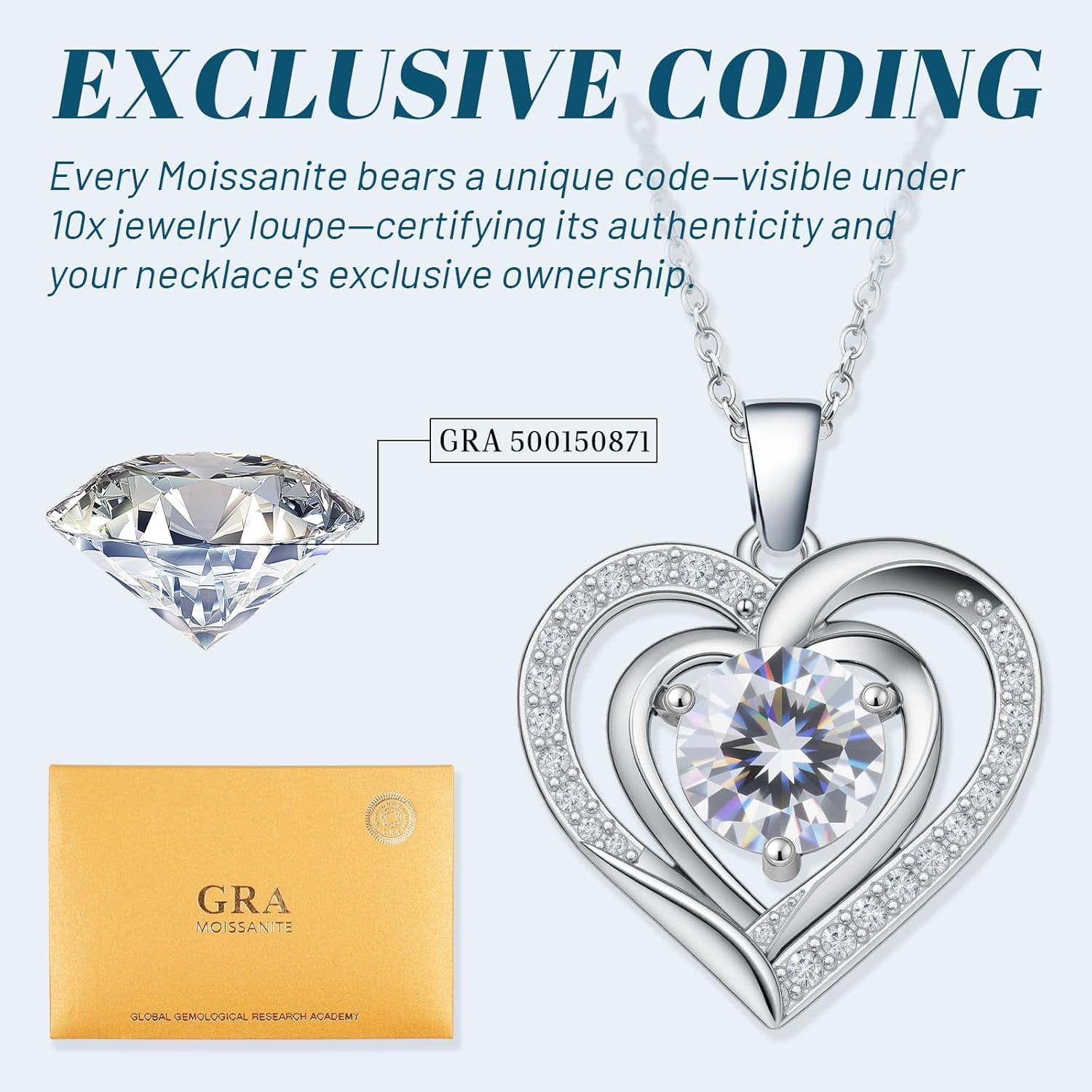 Heart Moissanite Necklace for Women, Lab Grown Diamond Necklace, GRA Certified Moissanite Pendant, 16"+2" Adjustable S925 Sterling Silver Chain, Gift for Her Christmas Birthday - Image 3