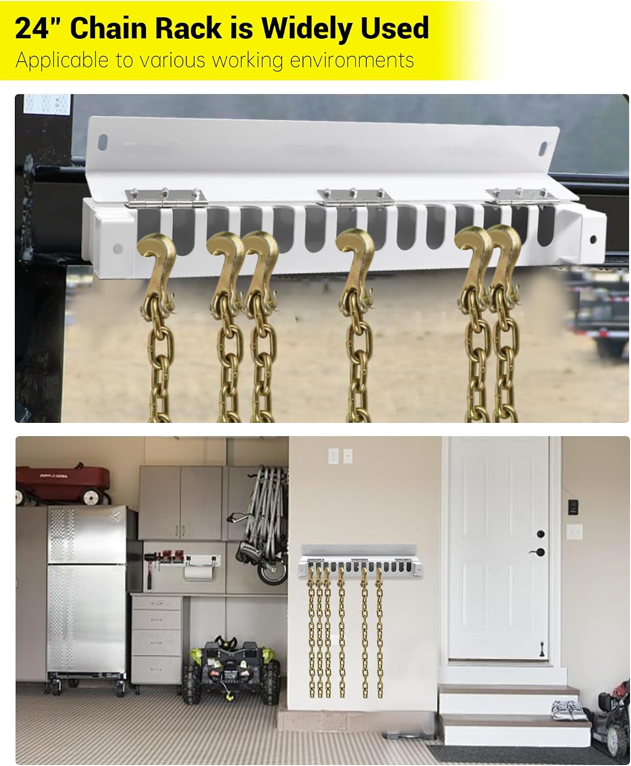 Heavy 24" Trailer Chain Rack Holder, Used to Fix The Trailer Chain Hook, Made of High Carbon Steel - Holds up to 14 Chain Hooks 2PCS