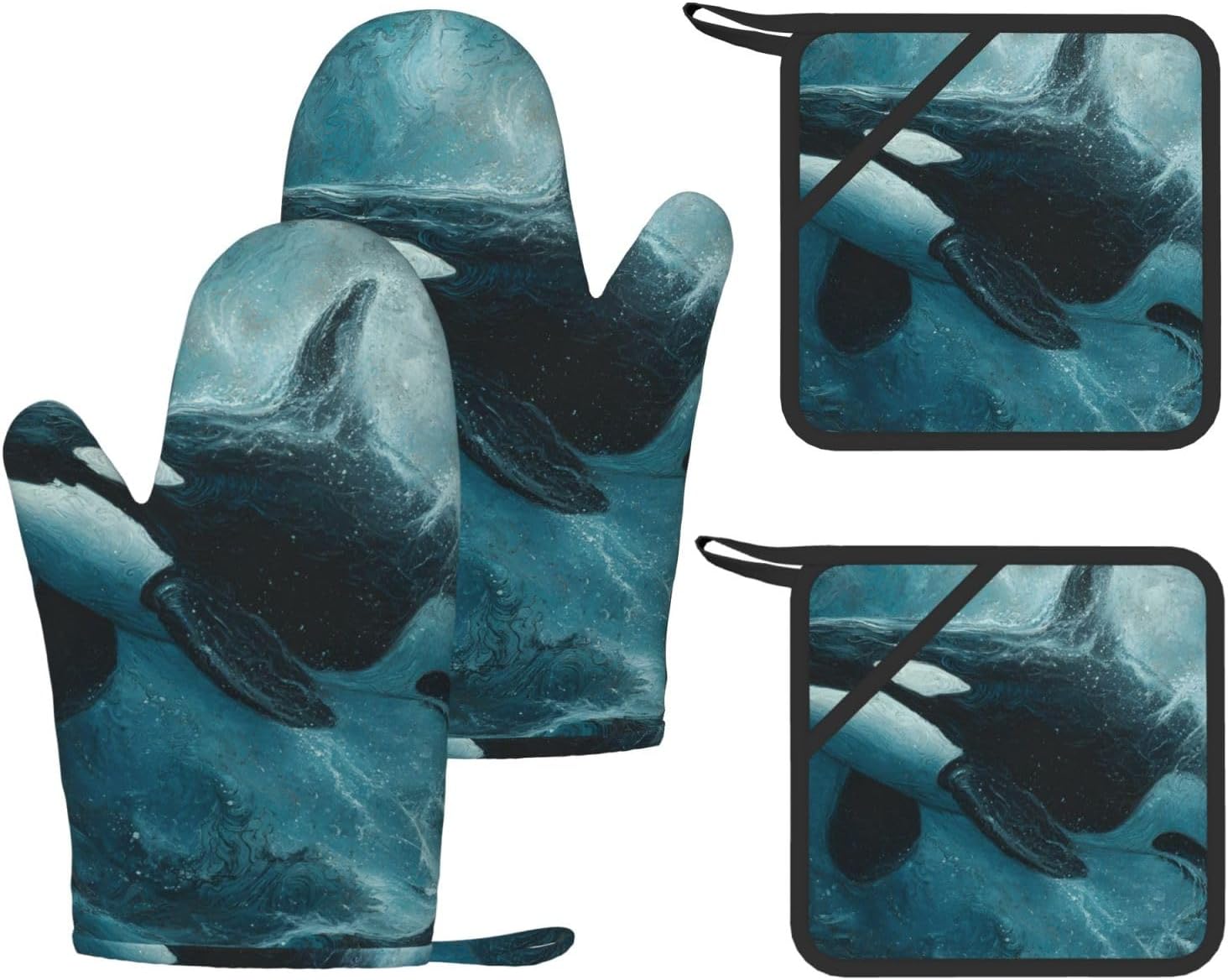 Orca 4pcs Oven Mitts and Pot Holders Sets for Kitchen, Silicone Oven Gloves Non-Slip Potholders Hot Pads for Baking Cooking