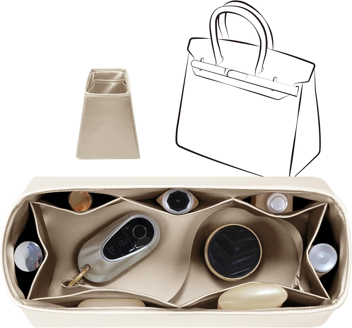 Fits for Brikin 30 Bag Insert, Premium Silk Purse Organizer Insert, Smooth Touch & Lightweight，Luxury Handbag Organizer with Gift Box Fits For Hermes(BK30 Sellier,Champagne/Etoupe Grey)