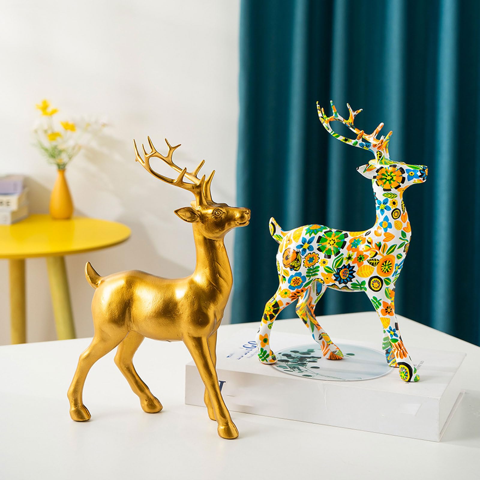 Elch Hirsch Deko Figuren,Modern Rentier Weihnachtsdeko,Modern Rentier Weihnachtsdeko,Stehende Elch für Tisch,Modern,Weihnachtsfiguren,Gold,Weihnachten Deko Innen