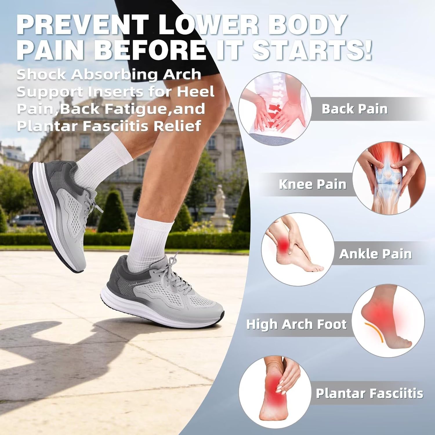 Men's Orthopedic Road Running Shoes: Comfortable Casual Arch Supports Plantar Fasciitis Orthotic Sports Tennis Sneakers, Casual Lightweight Athletic Walking Shoes for Foot Heel and Pain Relief