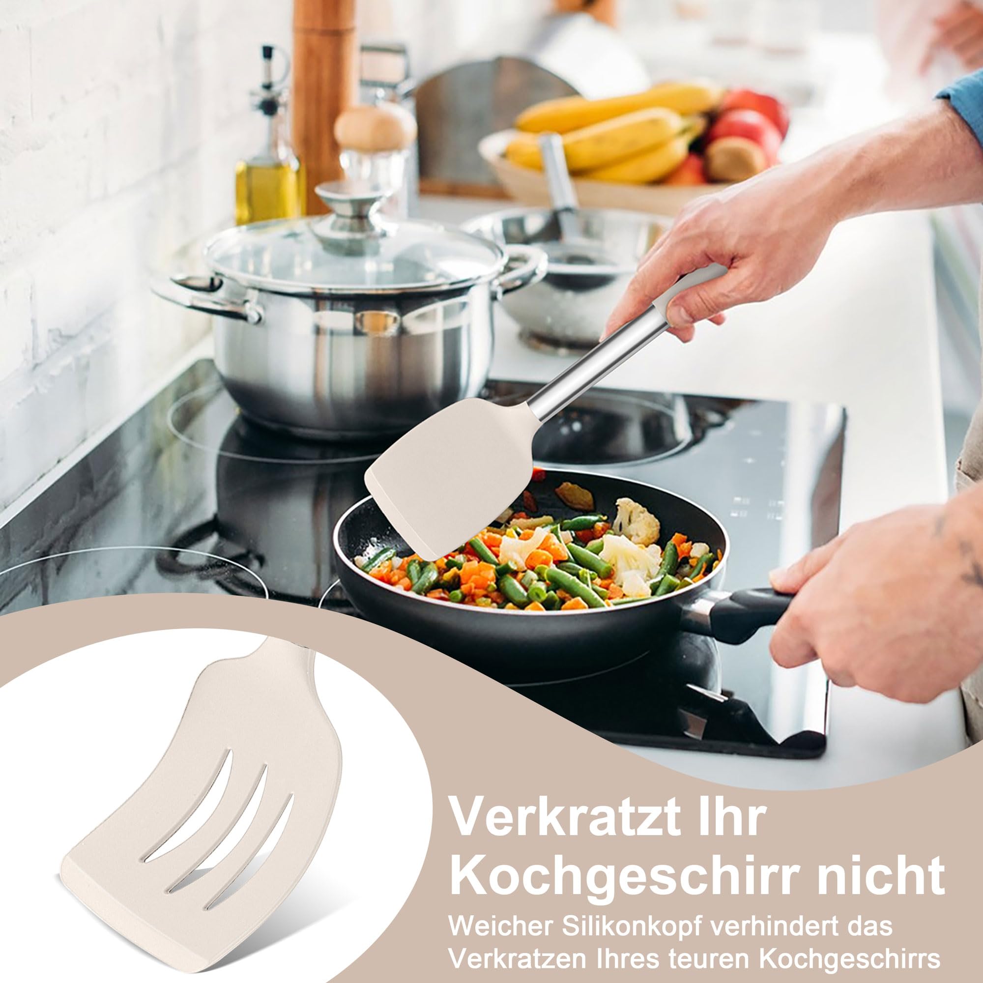 Set Utensili Da Cucina In Acciaio Inox 10 Pezzi – Mestolo, Schiumarola, Spatola, Cucchiaio Pasta, Frusta, Pinza E Pennello, Lavabili In Lavastoviglie