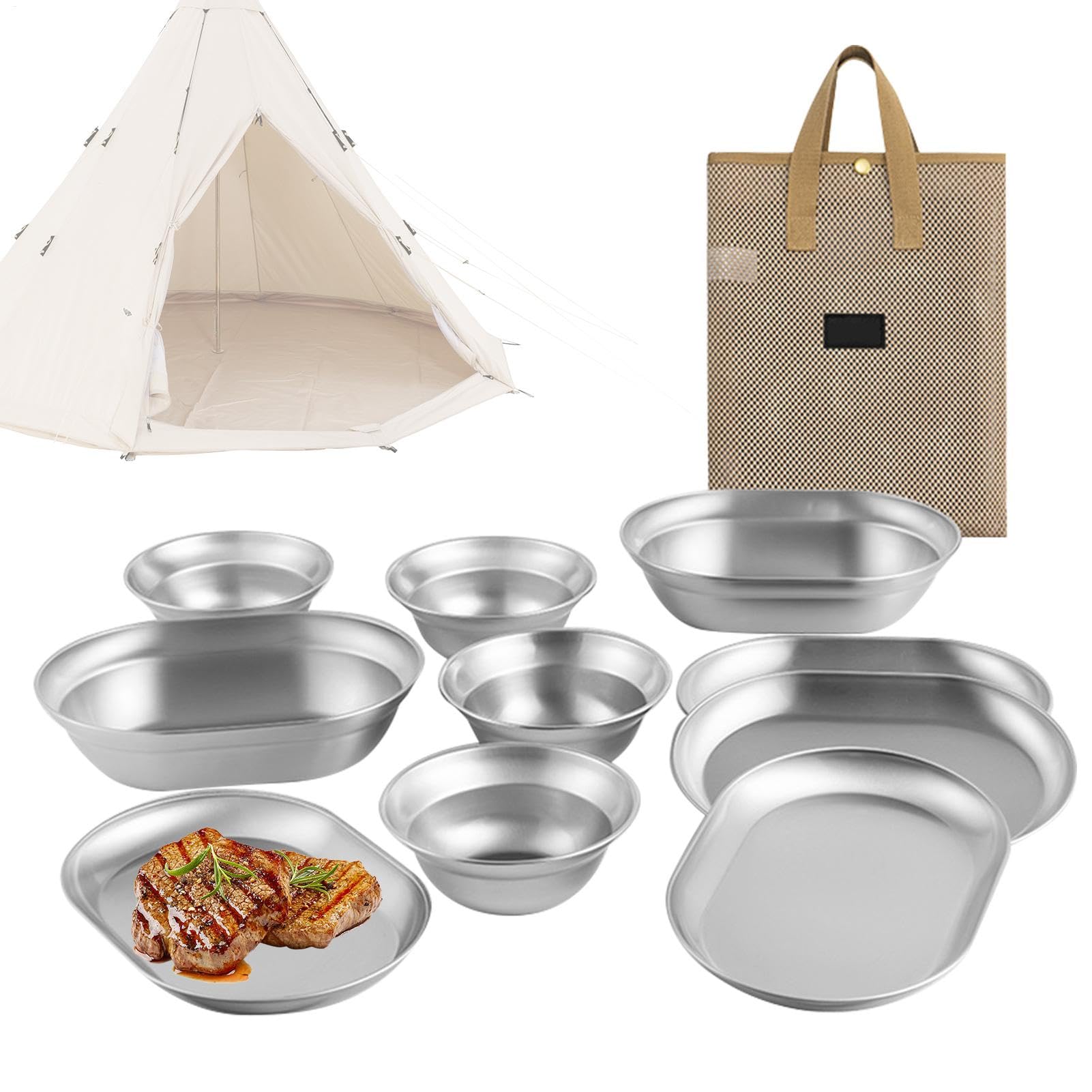 Ensemble d'assiettes et bols de camping résistants à la chaleur Ensemble de vaisselle et bols de camping résistants à la chaleur Ensemble de vaisselle en acier inoxydable