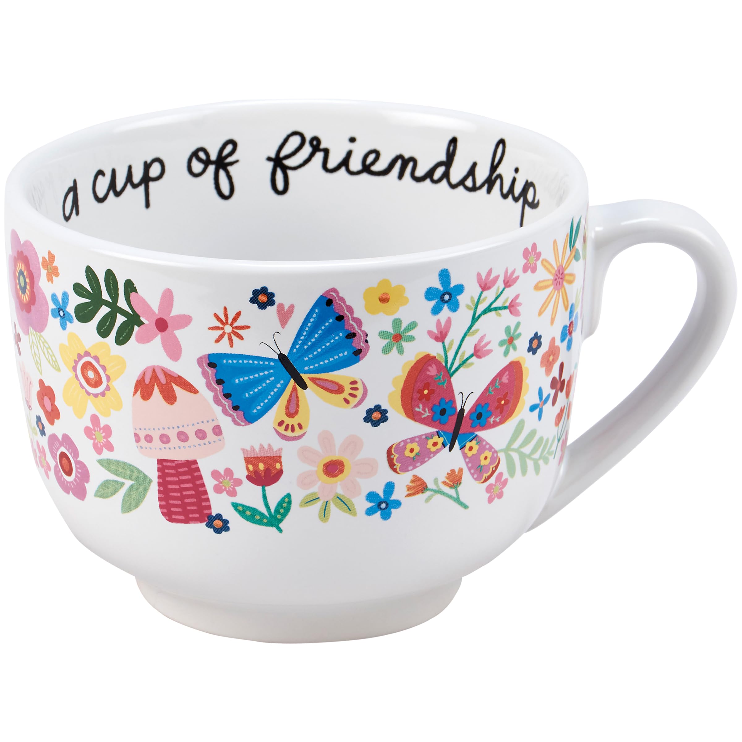 Primitives by Kathy Stoneware Latte Mug - 18 oz A Cup of Friendship Floral & Butterfly Coffee Cup | Novelty Inspirational Drinkware & Kitchen Gifts