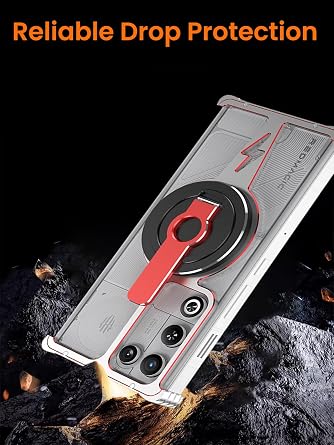 for RedMagic 11 Air Metal Case, Premium Aluminum Cool Metal Frameless Design Bumper case 360Rotating Stand Compatible Magnetic Attachment Design Heat Dissipation (Silver/Red)