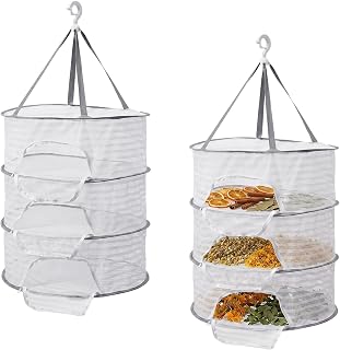 2-Pack 3 Drying Rack, Foldable Hanging Mesh Net with Zipper, 3-Layer Mesh Dryer for Fruits, Vegetables, Plants, Large Capacity, Durable Polyester
