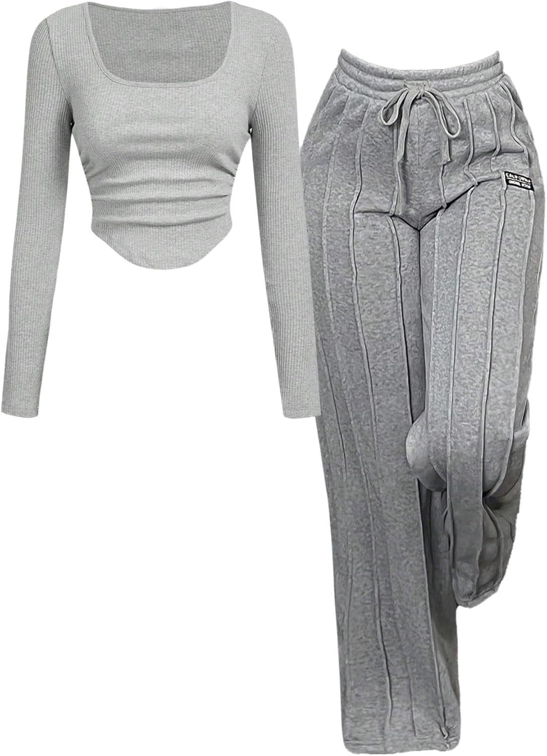 Girl's 2 Piece Outfits Sets Long Sleeve Crop Tops and Drawstring Waist Pants Casual Fall Clothes