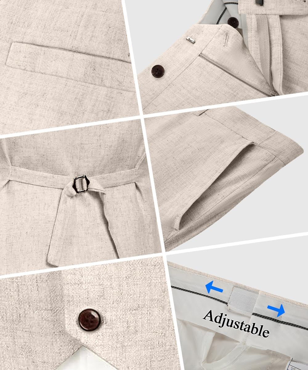 WOMS Mens Linen Suit 2 Piece Casual Summer Suits for Men Groomsmen Beach Wedding Party Vest Pants Suit - Image 5