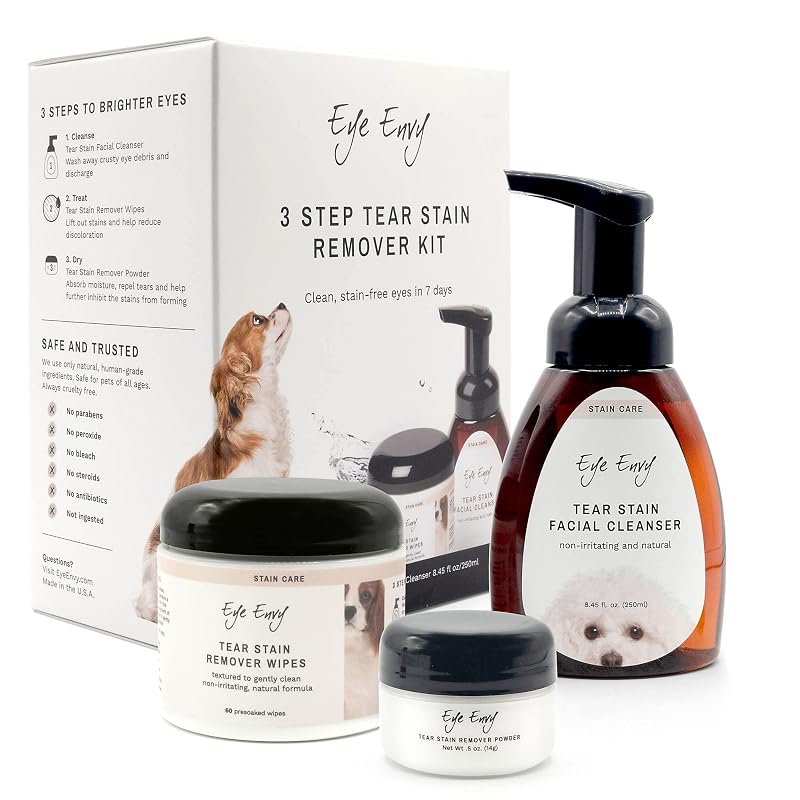 Removedor de manchas de lágrima para cães Eye Envy, kit 3 etapas com 3 itens