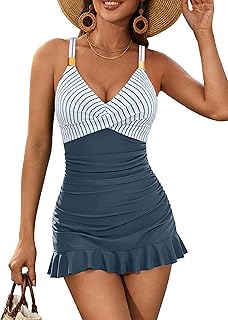 Blooming Jelly Women One Piece Swimsuits Swim Dress Tummy Control Bathing Suits V Neck