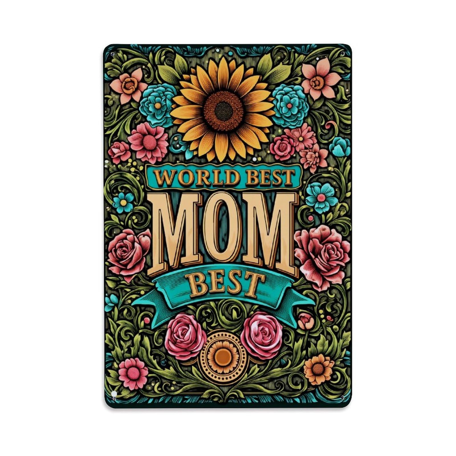 Enderetf Vintage Floral Sunflower Mom Best World Tin Sign Metal Poster, Home Bar Garage Man Cave Cafe Indoor & Outdoor Wall Decoration 8X12inches