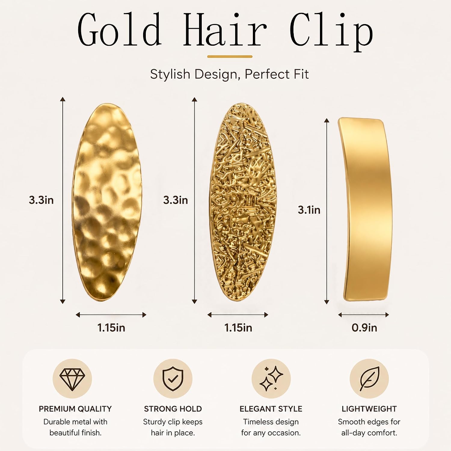 3 Pcs Vintage Gold Hair Barrettes,French Snap Hair Clip for Half-Up