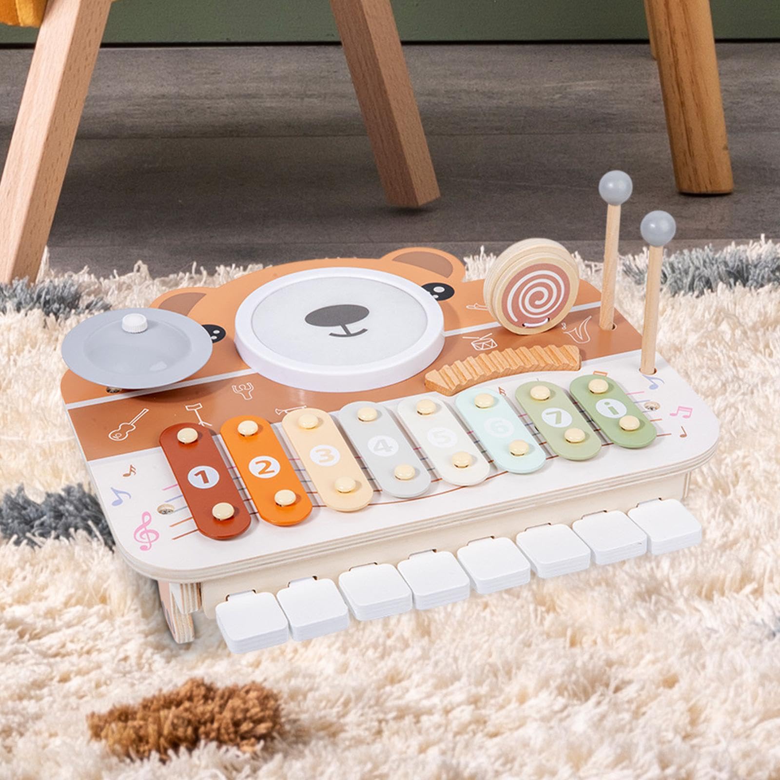 Clavier pour Bébé Préscolaire Xylophone En Bois pour Les Tout-petits 18 Mois + Filles Garçons