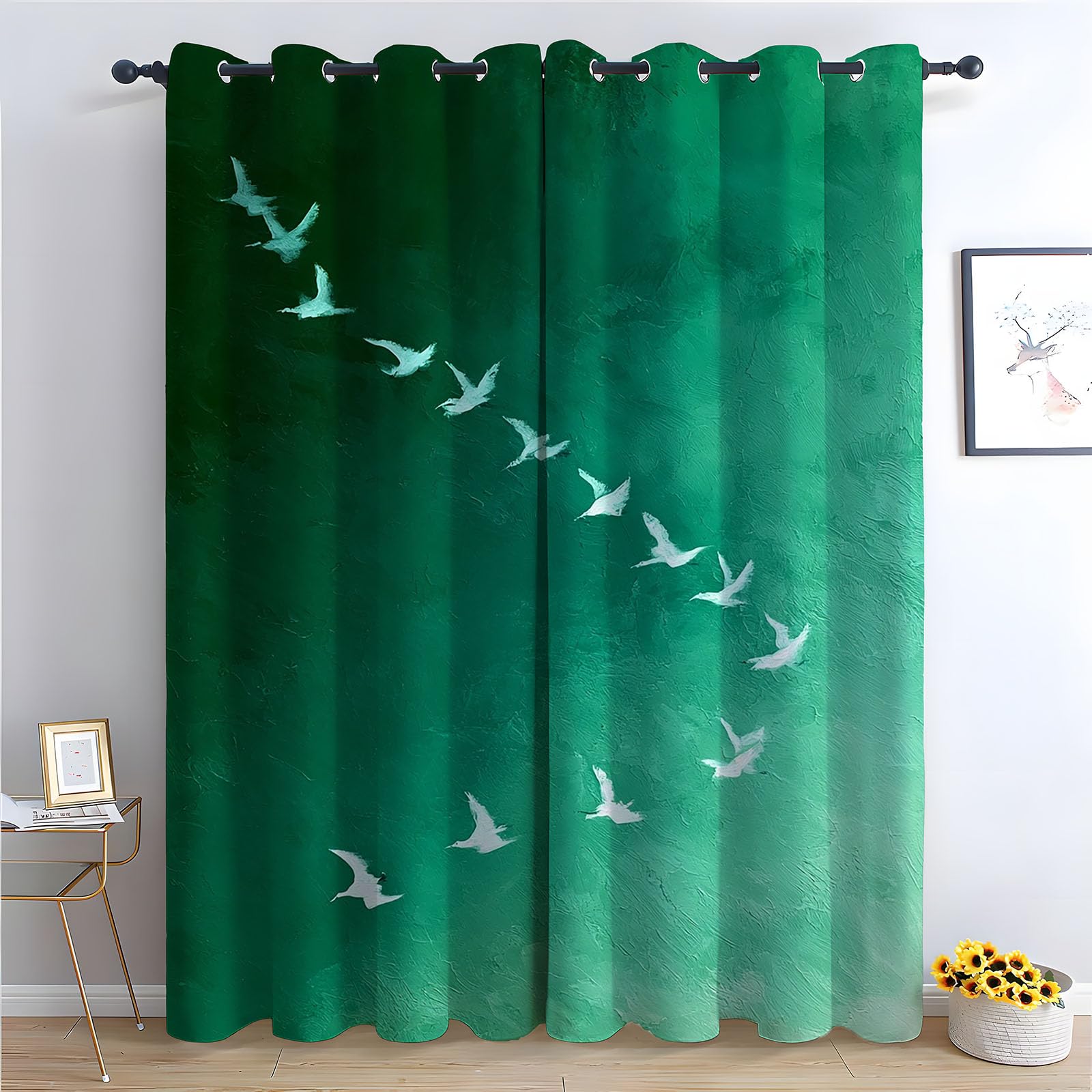 WQBQKKX Plants Curtains Minimalist Bohemian Flower Plant Print Thermal Insulated Window Drapes, Botanical Art Window Treatments-52 W x 108" L (Pack of 2)