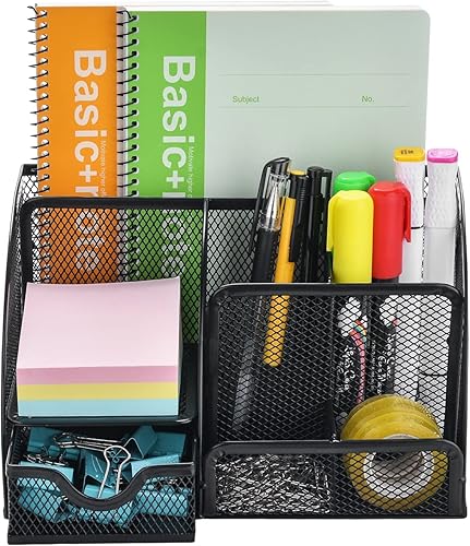 Miniatura 6 de Utopiks - Organizador de escritorio de malla, juego de suministros de oficina con 6 compartimentos y 1 cajón para uso escolar, estudio y trabajo,
