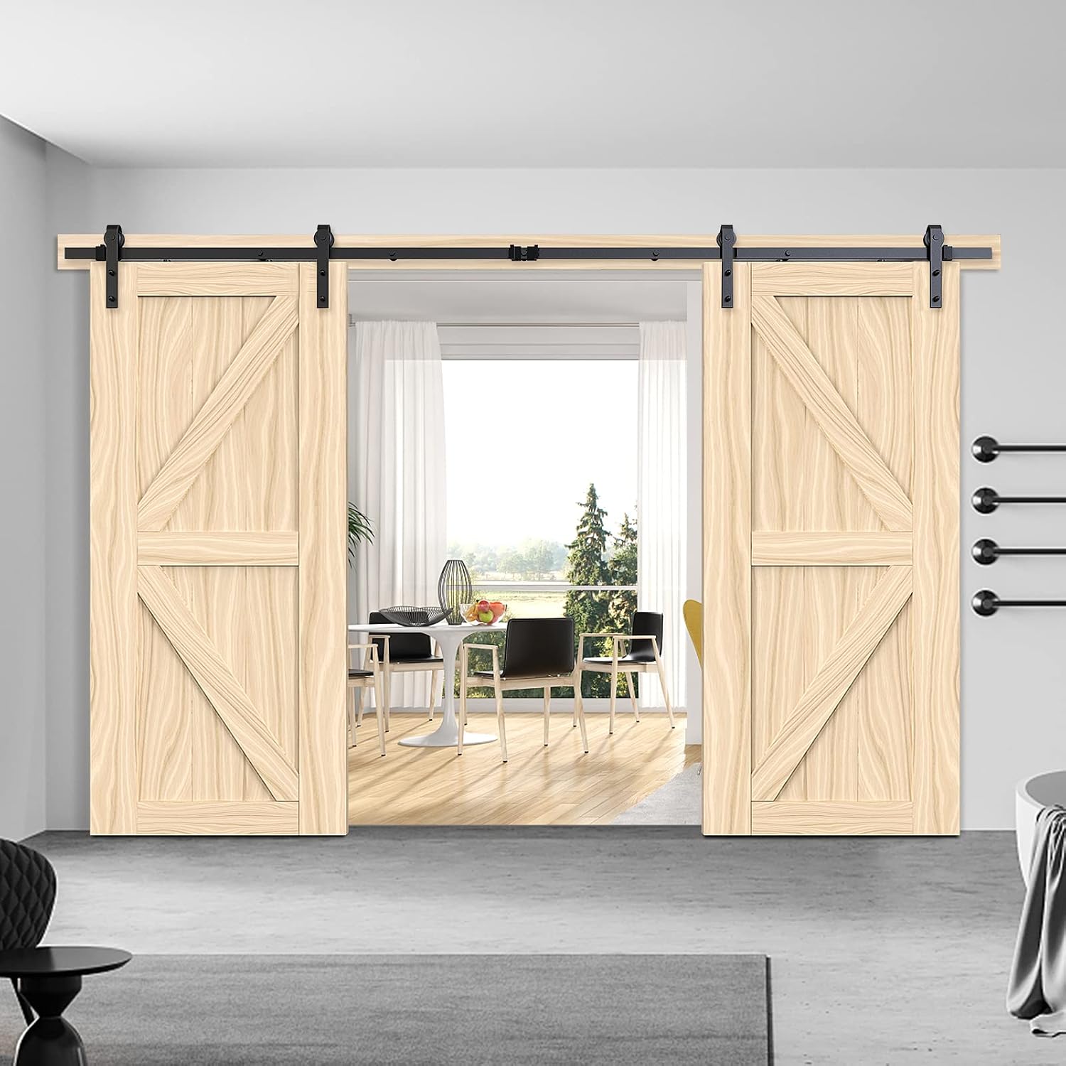 ROOMTEC 12FT Sliding Barn Door Hardware Track kit,Fit 36" Wide Double Door Panel,Upgraded Roller,Smoothly and Quietly,Easy Installation