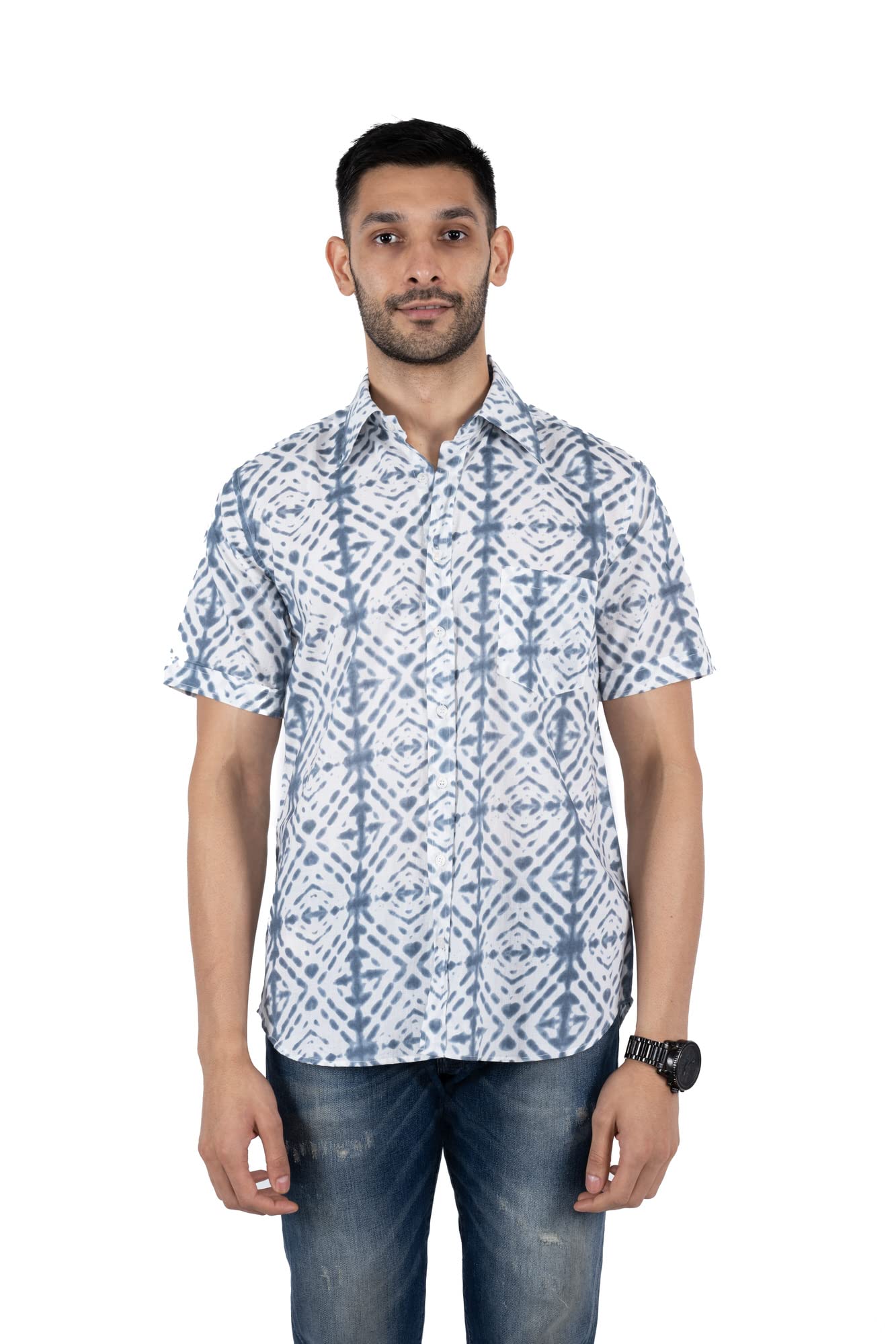 STYLE MATTERSMen’s Printed Casual Stylist Cotton Blend Shirt |Regular Fit Half-Sleeve Shirt for Men