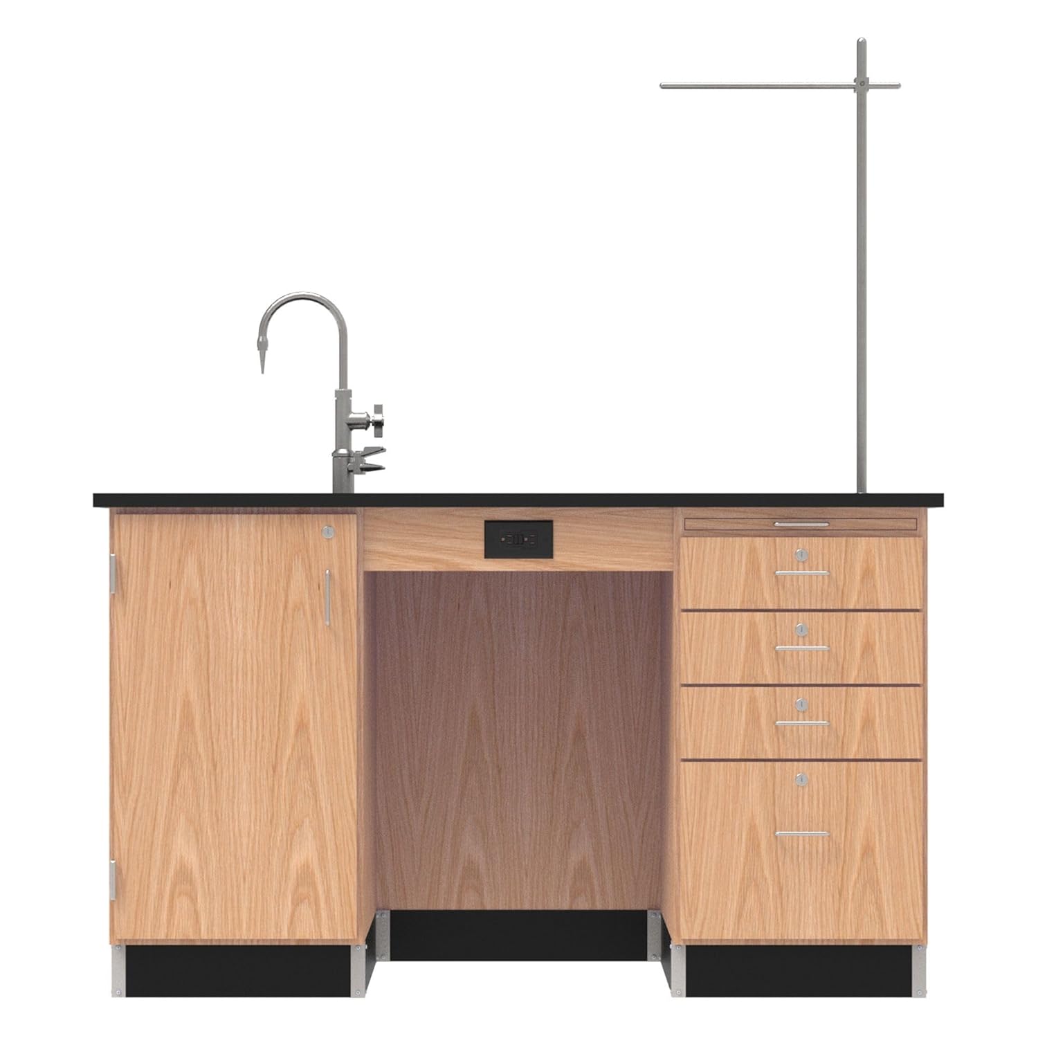 Diversified Spaces Classroom 5' Instructor's Science Desk, 60"W x 30"D x 36"H, Solid Oak Base, Epoxy Resin Top, Greenlaw Arm, Sink, Cabinet. 4 Drawers, Made in the USA