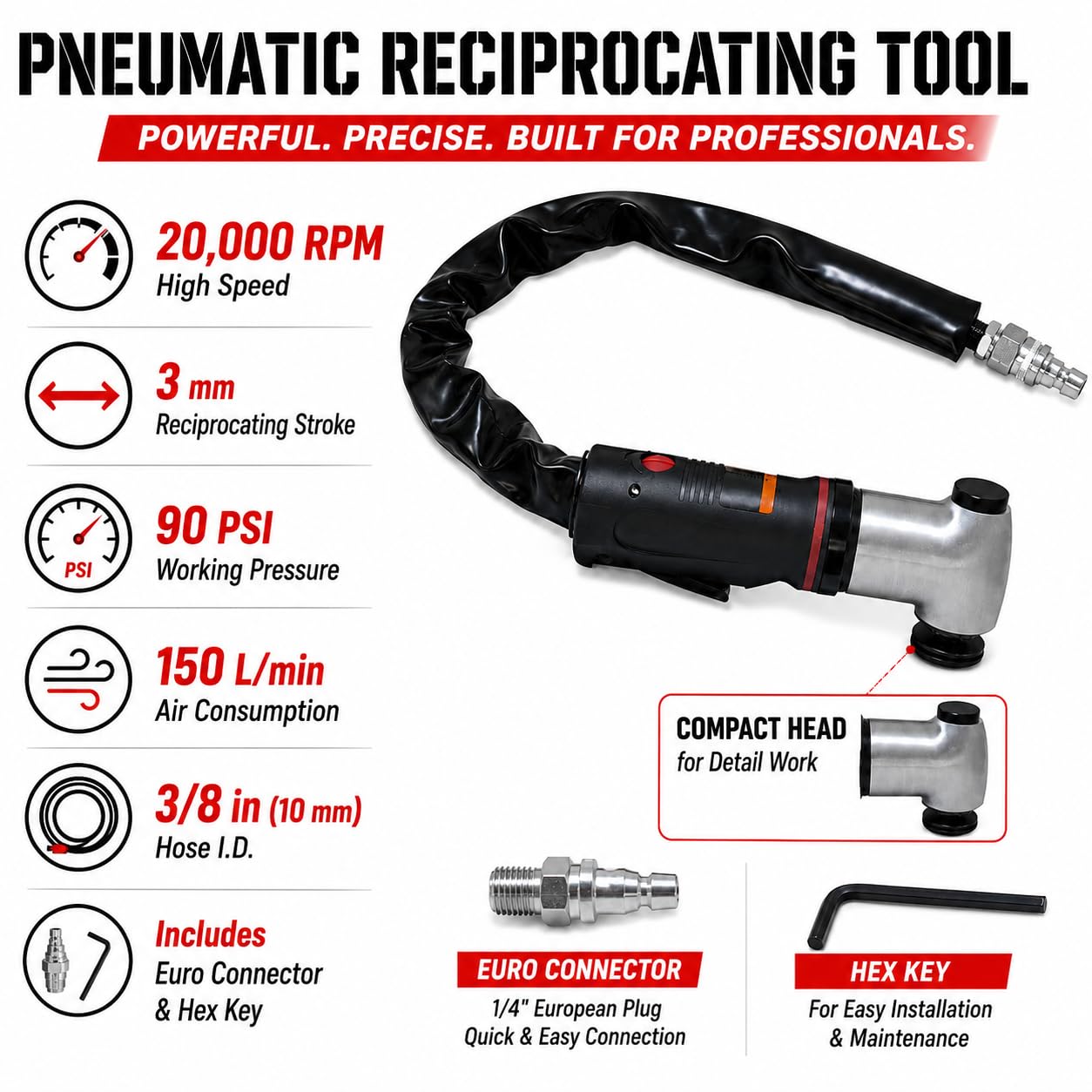 Pneumatyczne narzędzie do usuwania szyb przednich, 20000 obr./min, skok 3 mm 90 PSI, wielofunkcyjny skrobak powietrzny 1,2 kg do automatycznego usuwania szyb i kleju