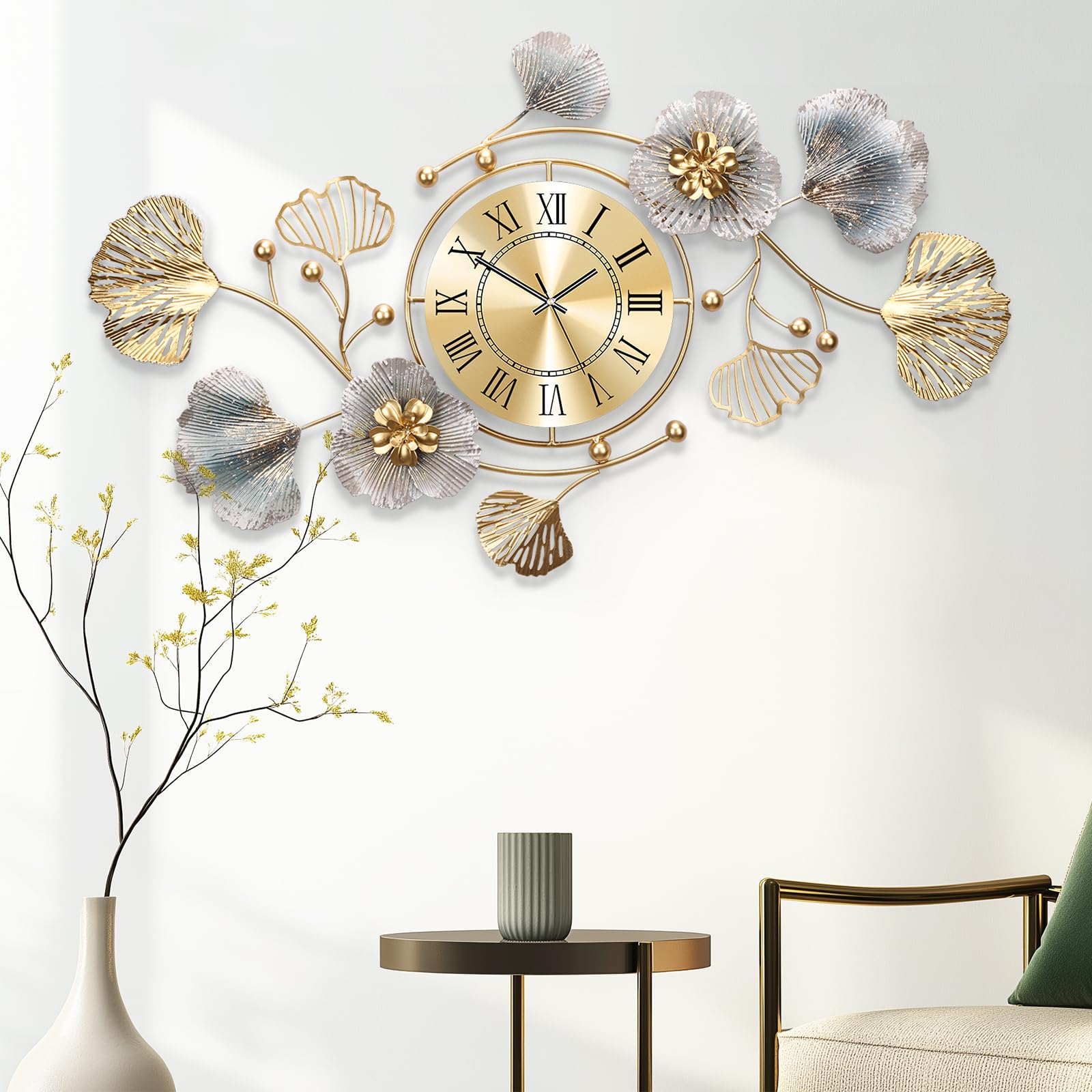 Blissio Wanddeko Wohnzimmer, Wanddeko Metall, Retro Ginkgo Leaf Design, Kreatives Geschenk für die Heimdekoration für Wohnzimmer,Schlafzimmer,Studie Wanddekoration (92cm)