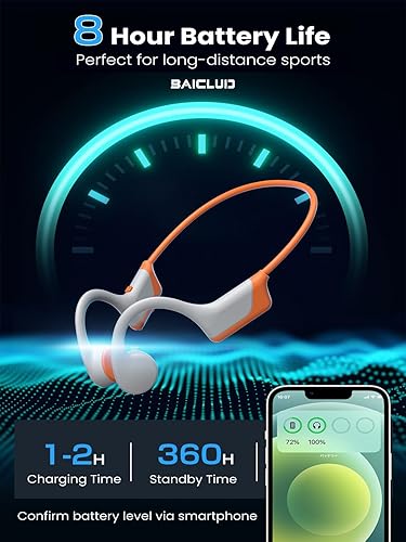 Bone Conduction Headphones, 2025 Upgrade Open-Ear Wireless Bluetooth Workout Headphones with Microphones, 8Hr Playtime, Waterproof Earphones for Sports, Running, Gym, Hiking, Cycling-Orange