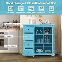 Vista 4 de Giantex Aparador de buffet con almacenamiento, armario de despensa de cocina con 2 puertas, 4 cajones, estante ajustable, armario independiente