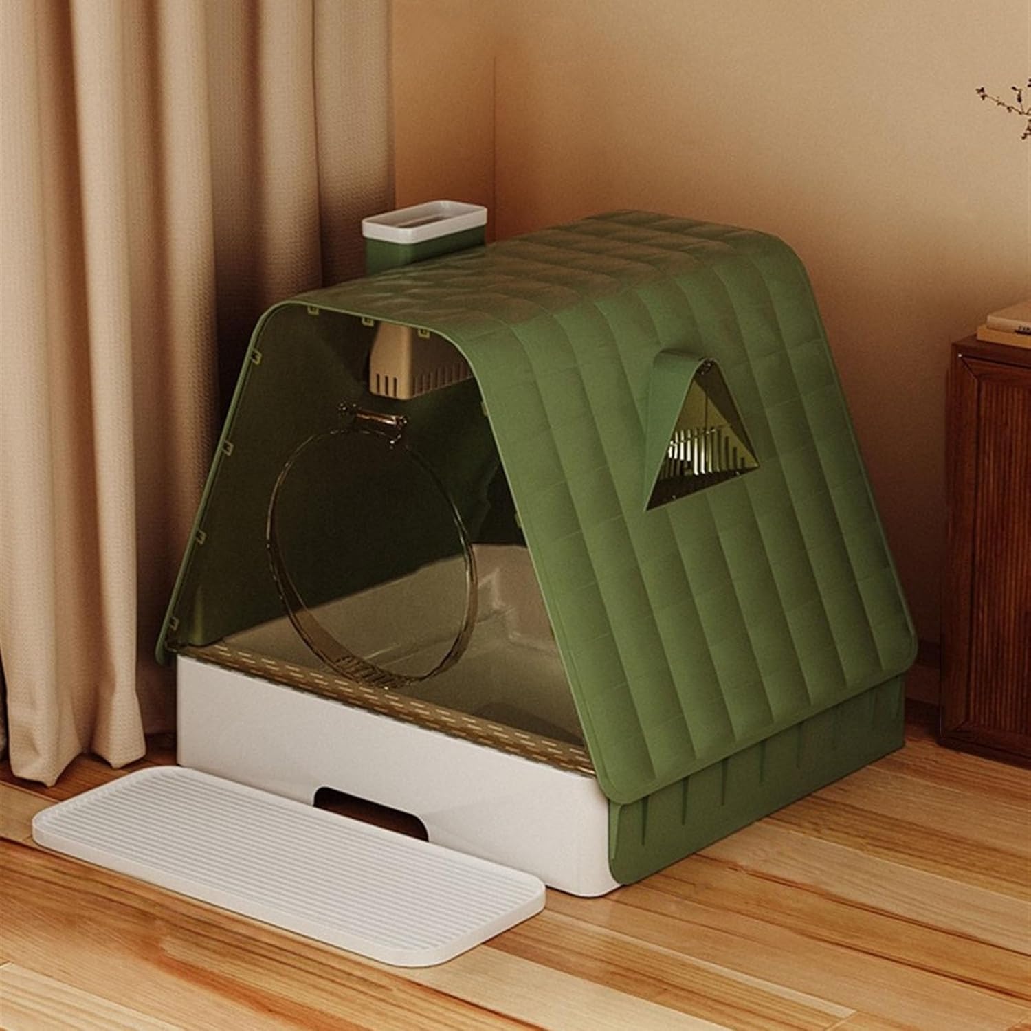 Litterbox Cat Litter Box, Anti-Splashing Litter Box with Lid, Enclosed Plastic Cat Litter Box with Handy Litter Scoop and Pedals, Drawer Type Cat Toilet Cat Litter Tray(Green)