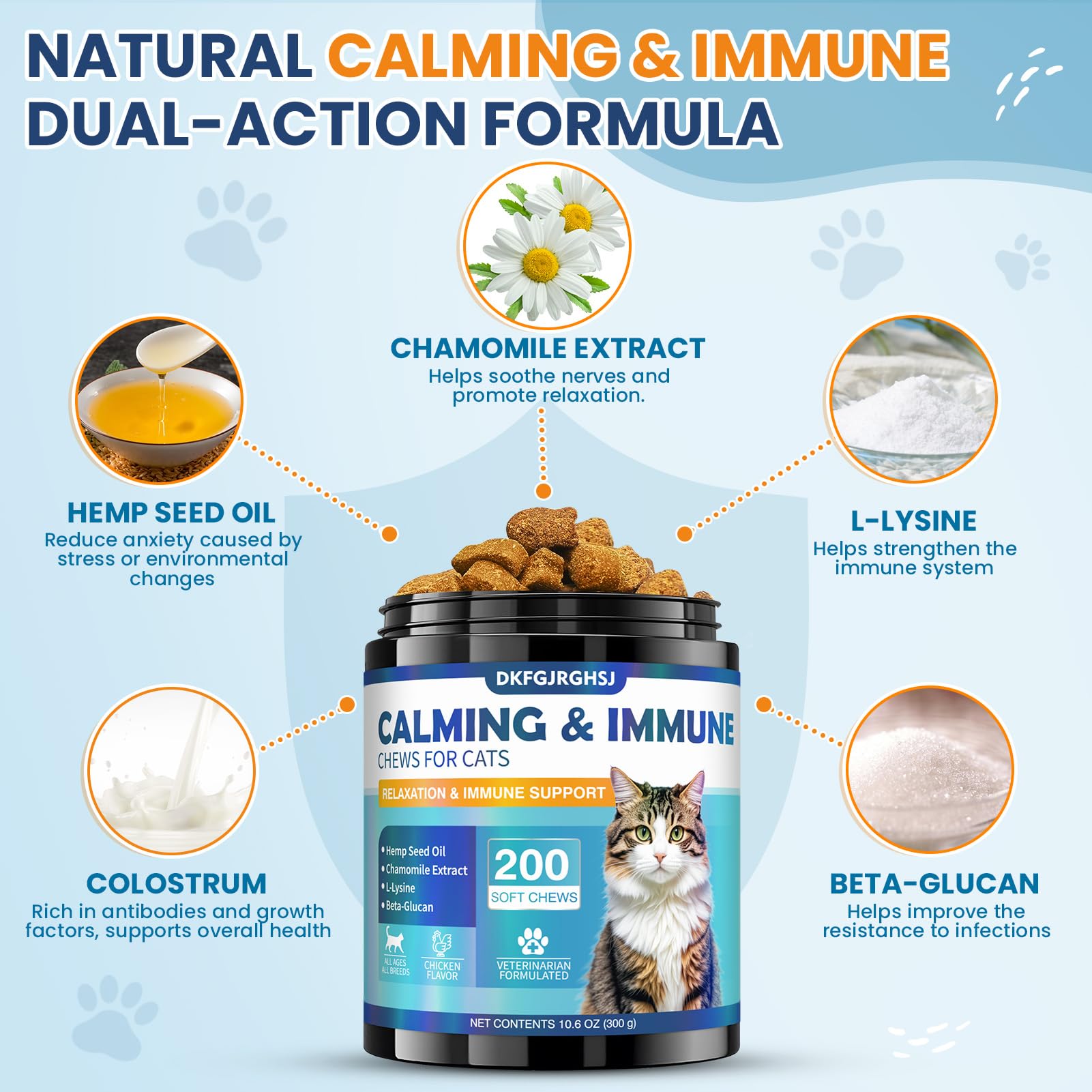 Cat Calming Treats, 200 Hemp Calm Soft Chews to Soothe Stressed Cats Anxiety Relief & Immune Support Chicken Flavored - image 3