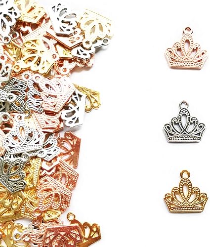Pinhoollgo 120 dijes de corona de aleación, colgantes vintage para hacer pulseras y collares, accesorios de bricolaje para hacer pulseras y