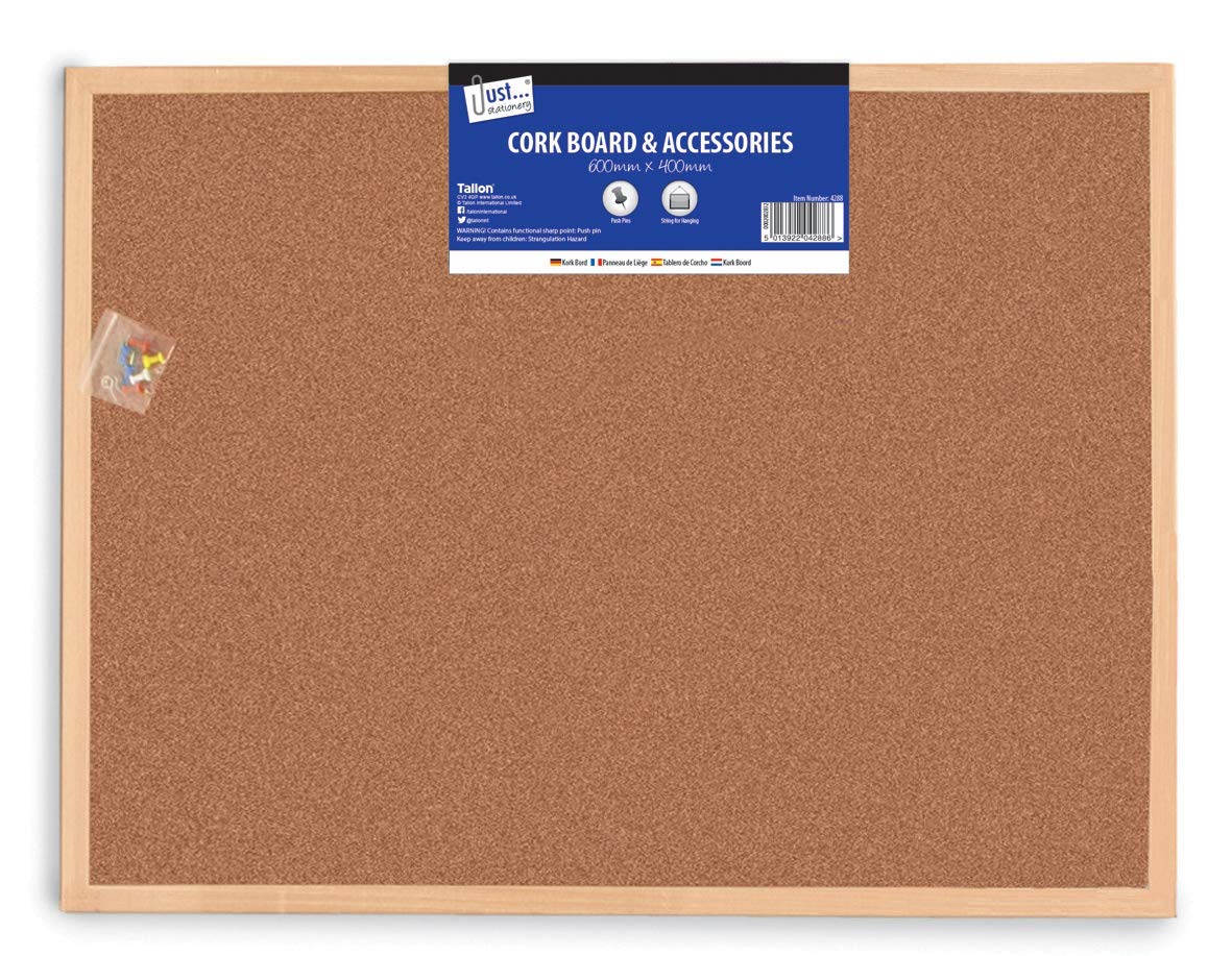 JMS we create smile - 400 x 600mm Cork Push Pin Wooden Framed Push Wall Fixings Memo School Office Message Notice Board