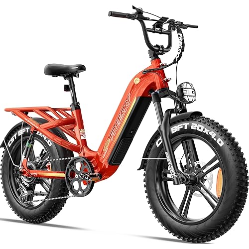 FREESKY 1800W Step-Thru Electric Bike for Adults, 48V 25Ah Samsung Cell Battery 105 Miles & 33MPH Ebike, 20" Fat Tire E Bike, Full Suspension for Cargo Electric Bicycle,UL2849 Certified by TÜV