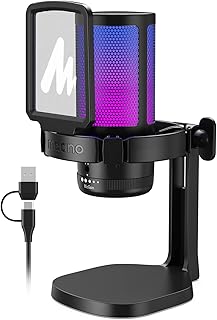 MAONO Gaming Microphone, USB Condenser Mic with Noise Cancellation, RGB Lights, Mute, Gain, Monitoring for Streaming, Podcast,YouTube, PC Desktop Computer Mic for PS5, GamerWave(DGM20) (Black)