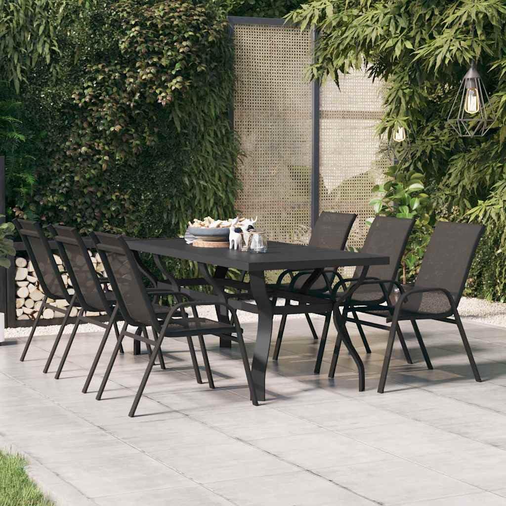vidaXL Mesa de Jardín Comedor Cocina Patio Terraza Balcón Muebles Mobiliario Soporte Exterior Estable Acero y Vidrio Negro 180x80x70 cm