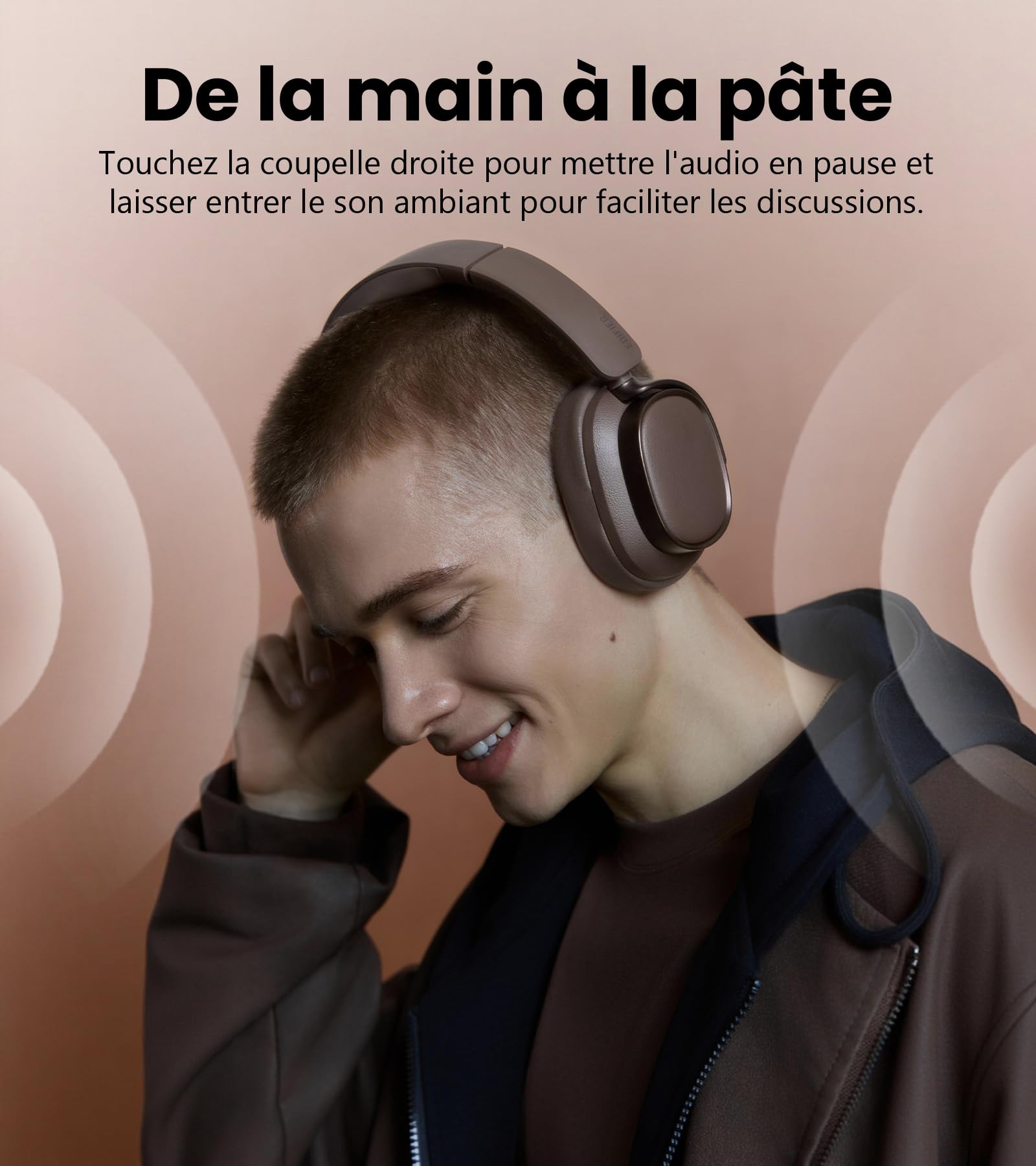 Edifier ES850NB Casque Supra-auriculaire sans Fil à réduction de Bruit, Hi-Res Audio, LDAC, 92H d'autonomie, Bluetooth 5.4 & Multipoint, AI Call Noise Reduction, Touch Control, Foldable Design，Marron