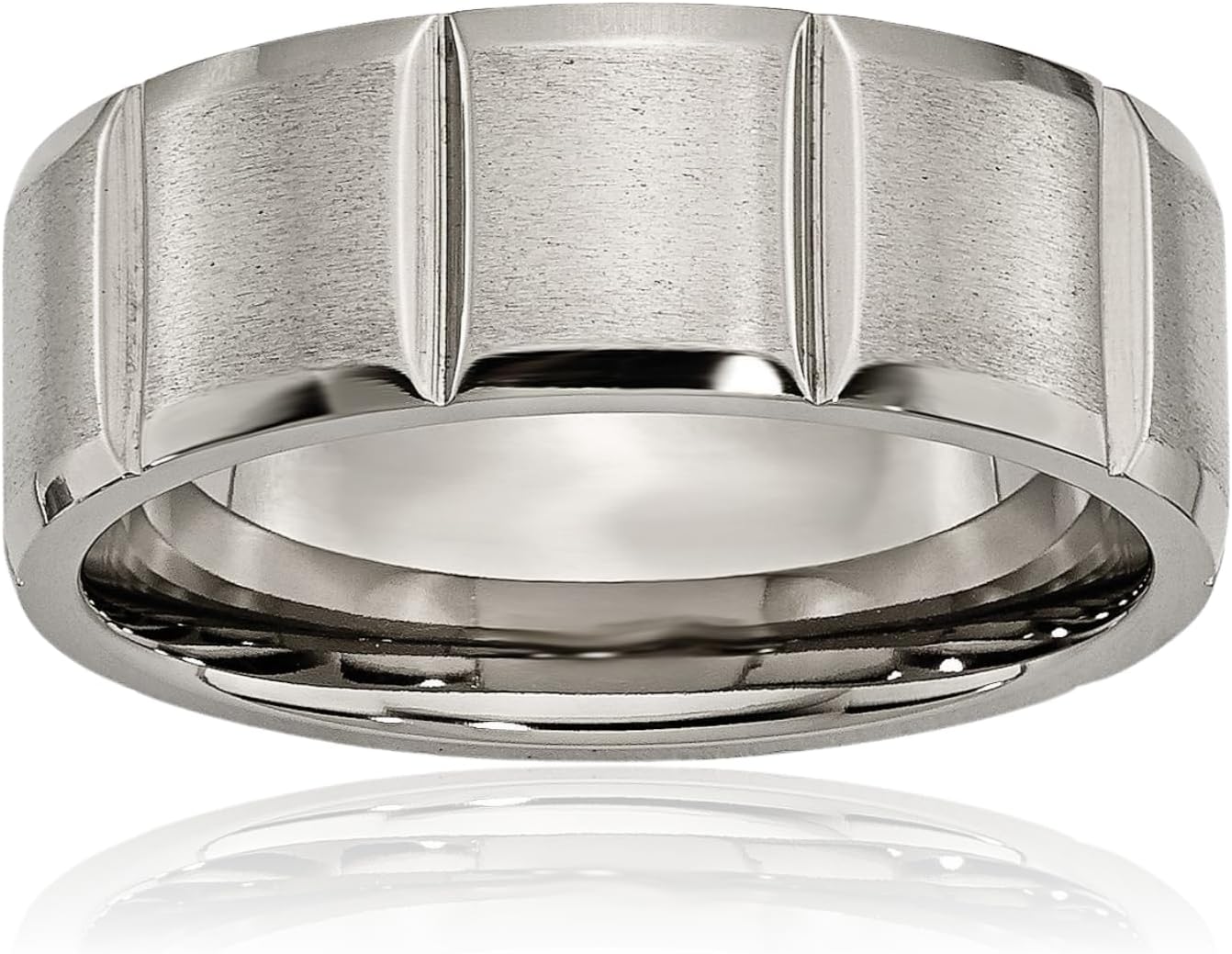IceCarats Titanium 8mm Wide Plain Wedding Band Ring Polished, Grooved, Engravable Matte