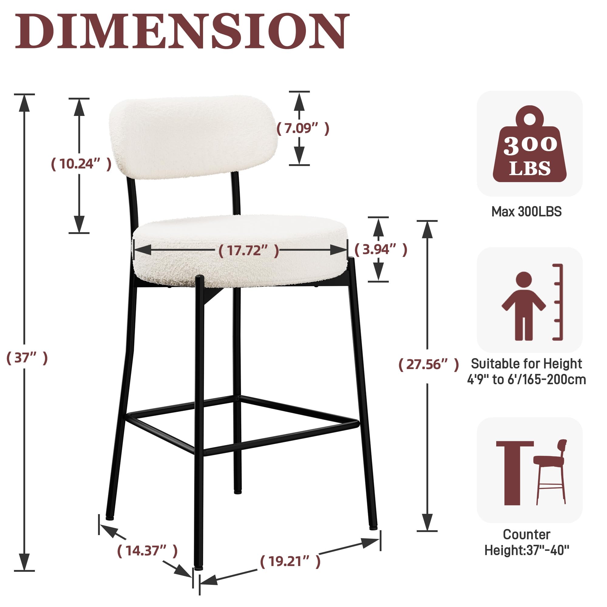 Set Di 2 Sgabelli Da Bar Con Schienale - Altezza Seduta 70 Cm, Struttura Metallo, Tessuto Bouclé Grigio, Poggiapiedi