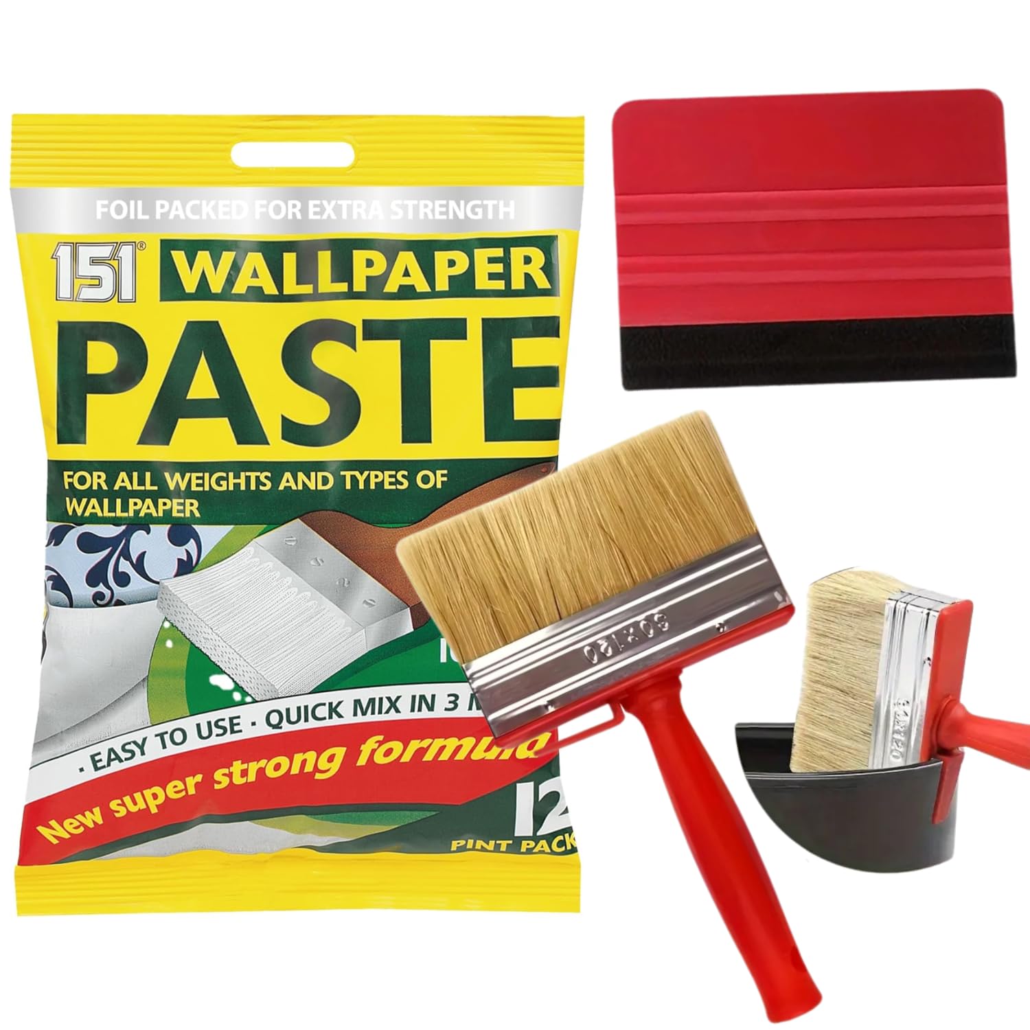 All-Purpose Paste Kit – Ready Mixed Wallpaper Adhesive & Tools Set – Includes Glue, Brush & Smoother – For Lining Paper for Walls, Anaglypta, Textured Surfaces, Cheap Rolls, Easy DIY Use