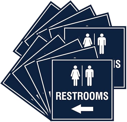 Miniatura 63 de Signs ByLITA Letrero cuadrado de flecha izquierda para baños con cinta adhesiva (plata cepillada) – grande (paquete de 1) Brushed Silver,Azul,Marrón