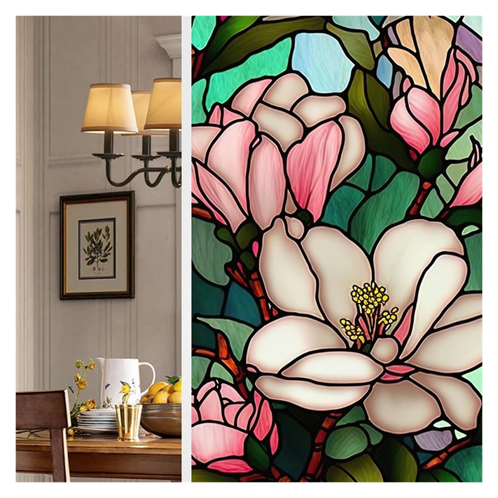 Colorful Retro Flower Bird PVC Electrostatic Glass Stickers Stained Static Cling Frosted Glass Film(Color 32)