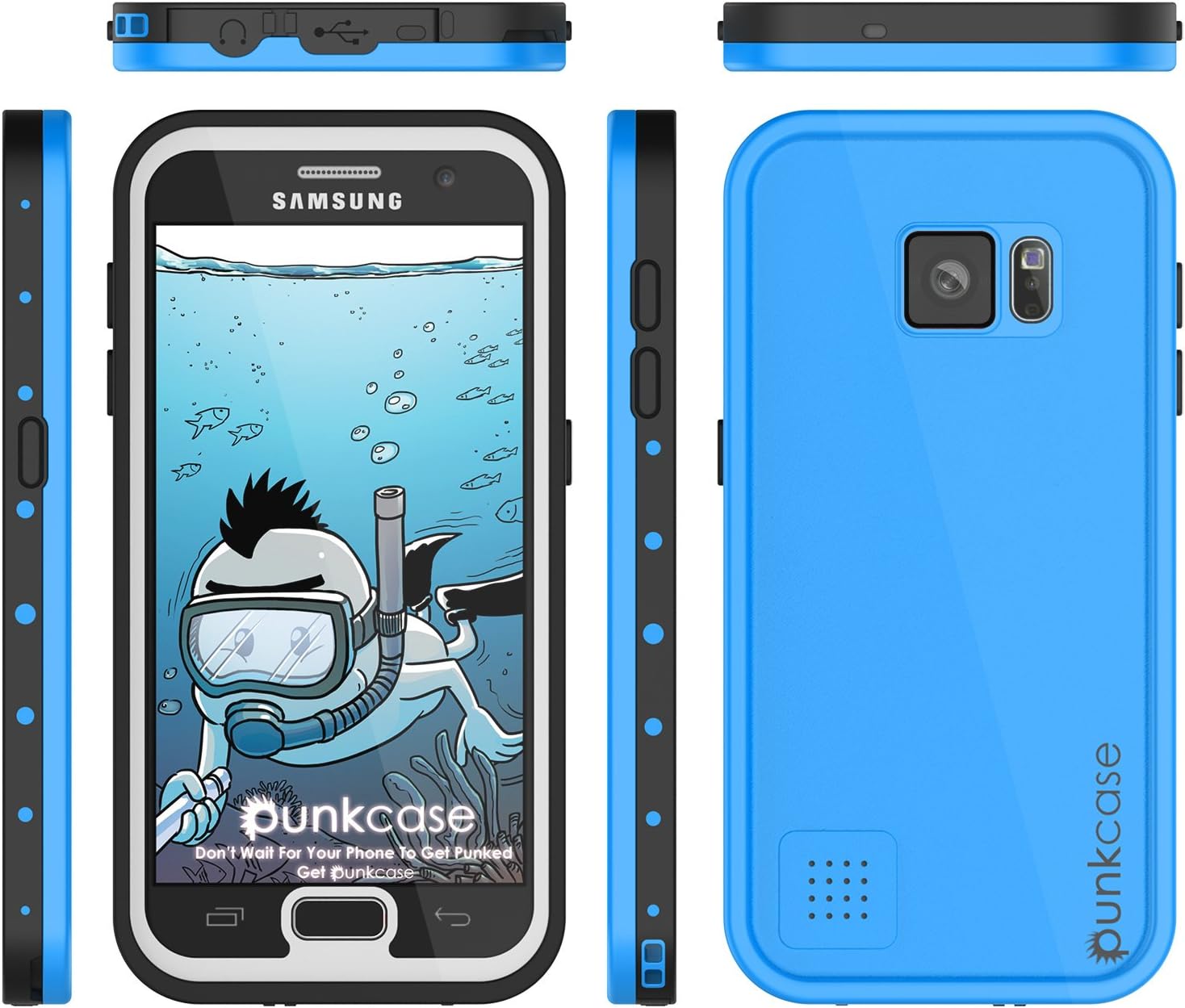 PunkCase S7 Waterproof Case [StudStar Series] [Slim Fit] [IP68 Certified] [Shockproof] [Dirtproof] [Snowproof] Armor Cover Compatible W/Samsung Galaxy S7 [Light Blue]
