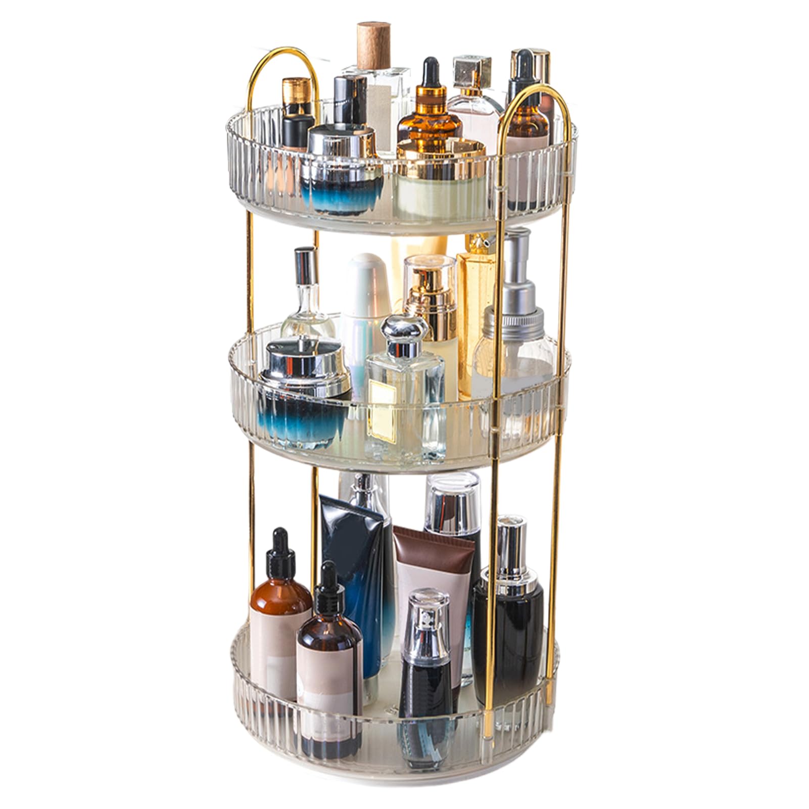 BSOMAM 360 Rotating Makeup Organiser,Cosmetic Storage Skincare Makeup Spinning Holder Lipsticks Brushes Perfume Display Stand Box for Vanity Desk, Dresser, Bathroom (Clear 3Tier)