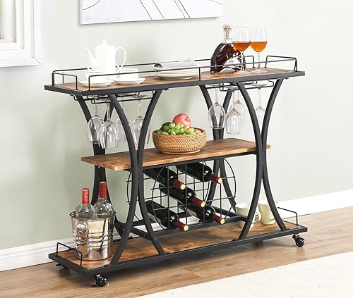 Miniatura 5 de PAG Estante de vino independiente con soporte para copas de vino, gabinete de barra de café de 3 niveles para el hogar, cocina, sala de estar,