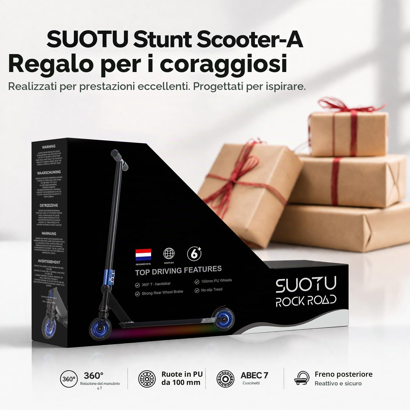 Monopattino Freestyle, Sterzo a 360°, Monopattino da Trick con Ruote in PU 85A 100 mm, Stunt Scooter per Bambini Adolescente e Adulti, Capacità di Carico: 100 kg, Alluminio