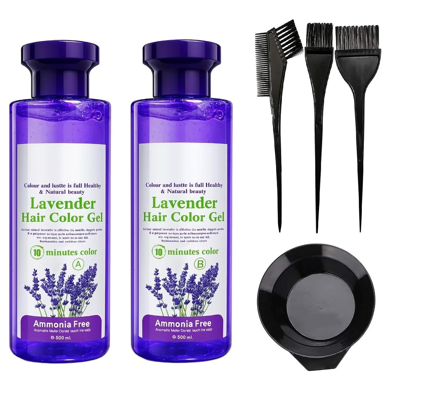 Lavender Hair Color Gel Combo Kit (500ml + 500ml) with Hair Coloring Bowl & 3 Applicator Brushes-image-39