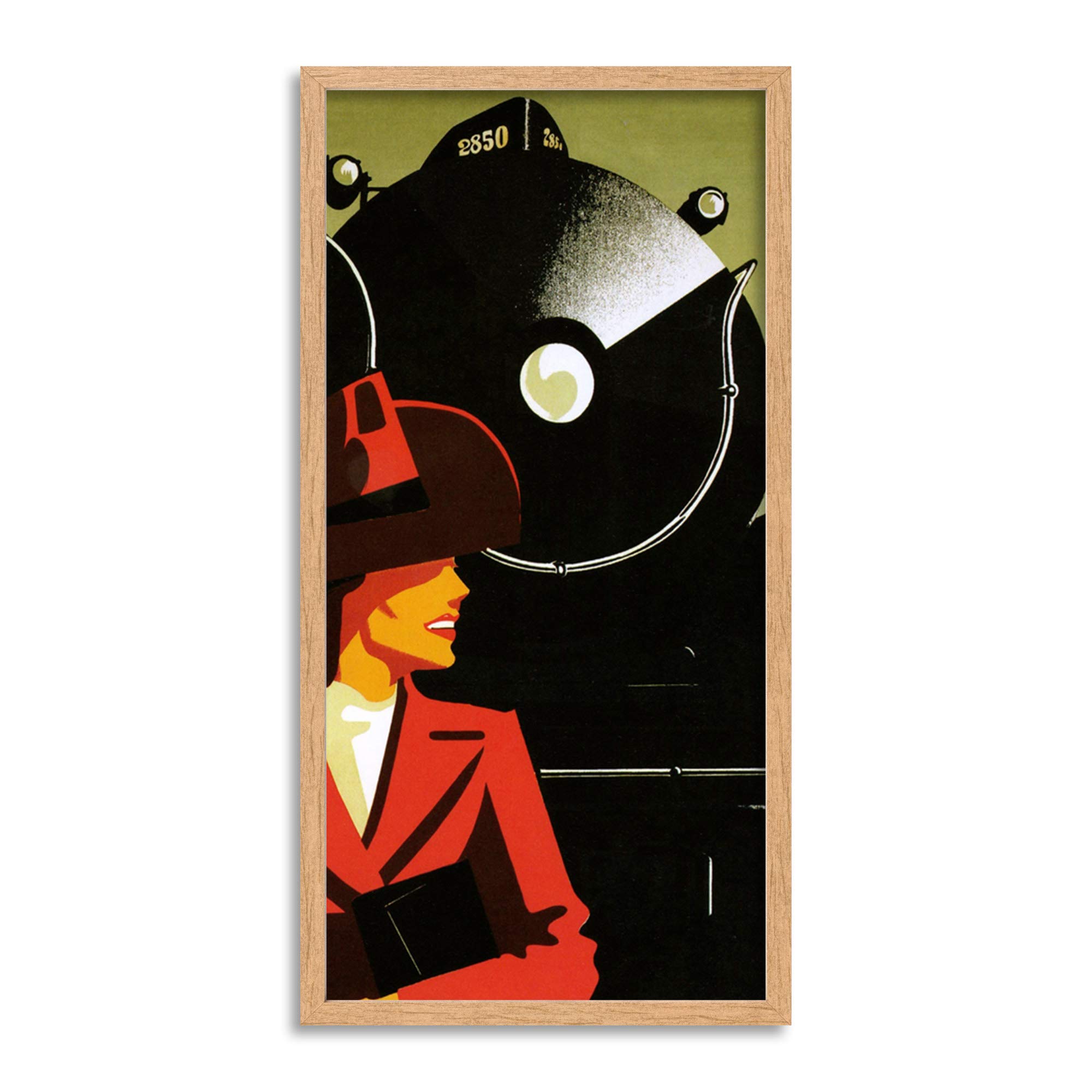 Wee Blue Coo Art Deco Train Stylish Woman Long Panel Framed Wall Art Print