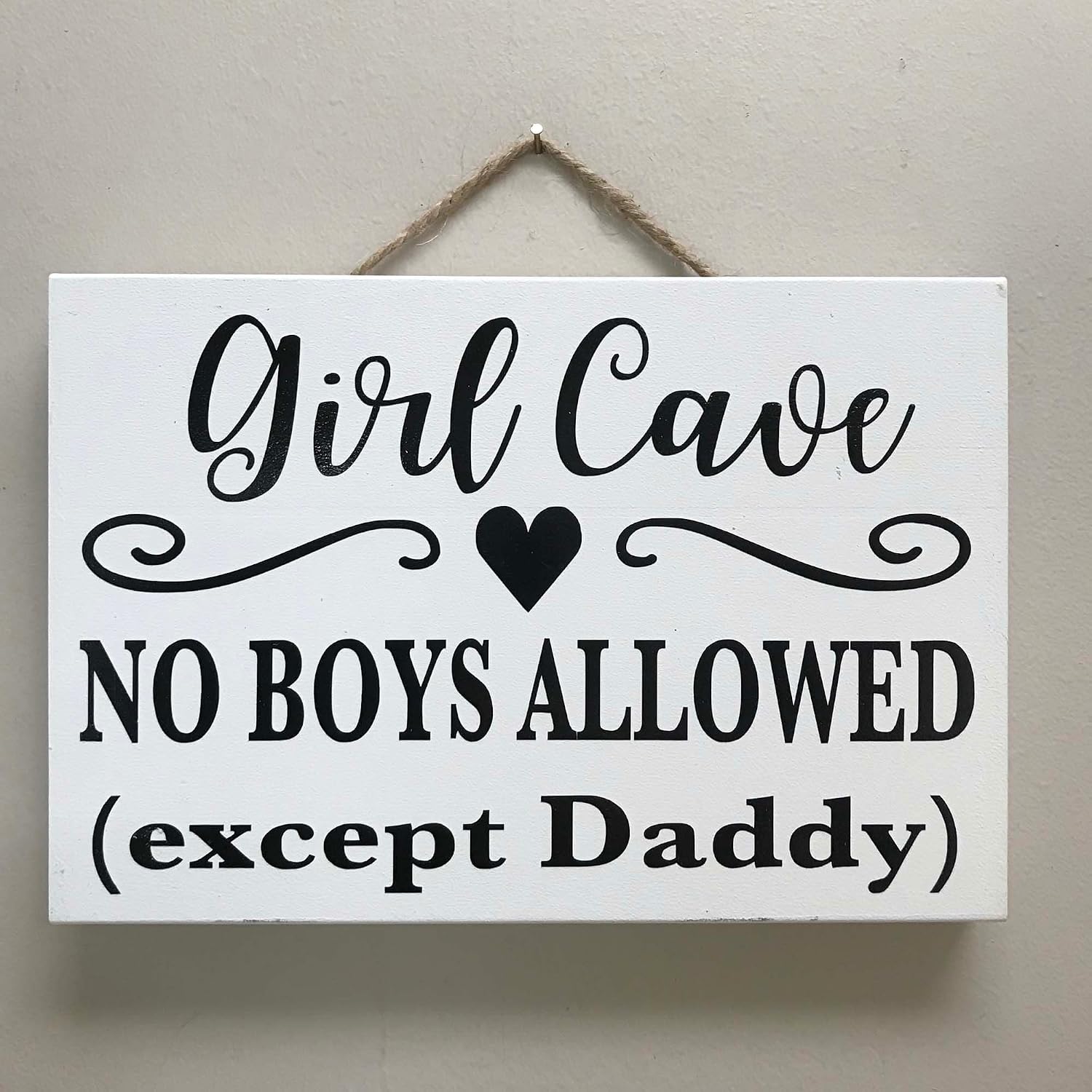POMOTER Rustic Wood Sign 8x12 Inch Wooden Wall Art Decor,Girl Cave No Boys Allowed Except Daddy Sign Childs Room Decor Wall Hanging