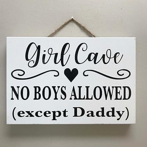 POMOTER Letrero de madera rústica de 8 x 12 pulgadas, decoración artística de madera para pared, diseño de cueva de niña, con texto en inglés "No