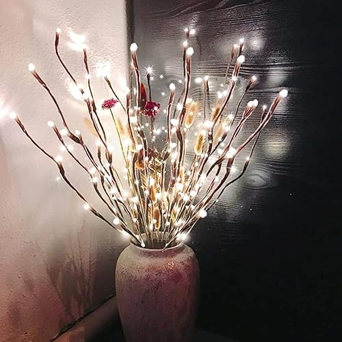 Miniatura 9 de DK177 Paquete de 2 luces LED de rama, funciona con pilas, jarrón de rama iluminado, sauce, árbol artificial, ramita pequeña, marrón, 30 pulgadas, 20