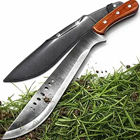 Facão de Mato Machete em Aço Inox Premium com Cabo de Madeira Ergonômico e Bainha – Resistente e Versátil para Camping, Pesca, Trilha, Roça, Caça e Atividades ao Ar Livre